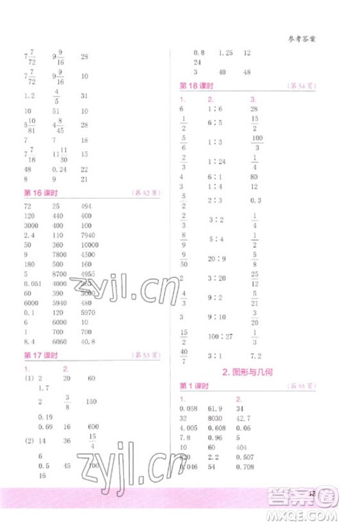 江苏凤凰少年儿童出版社2023口算小状元口算速算天天练六年级数学下册人教版参考答案 江苏凤凰少年儿童出版社2023口算小状元口算速算天天练六年级数学下册人教版参考答案