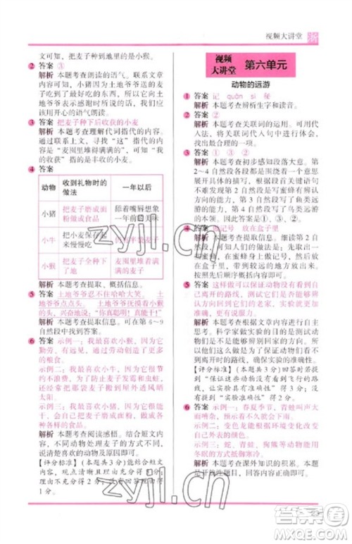江苏凤凰文艺出版社2023木头马阅读力测评二年级语文下册人教版浙江专版B版参考答案