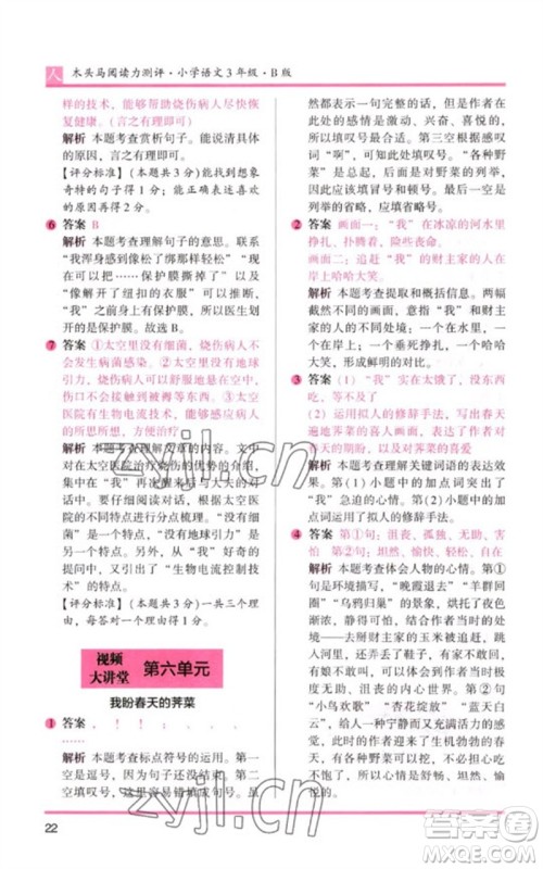 湖南师范大学出版社2023木头马阅读力测评三年级语文人教版B版参考答案 湖南师范大学出版社2023木头马阅读力测评三年级语文人教版B版参考答案