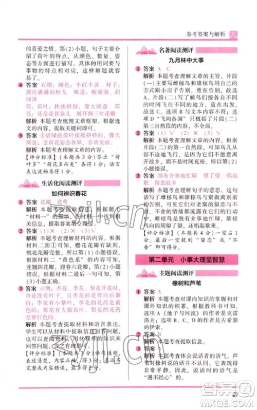 湖南师范大学出版社2023木头马阅读力测评三年级语文人教版B版参考答案 湖南师范大学出版社2023木头马阅读力测评三年级语文人教版B版参考答案