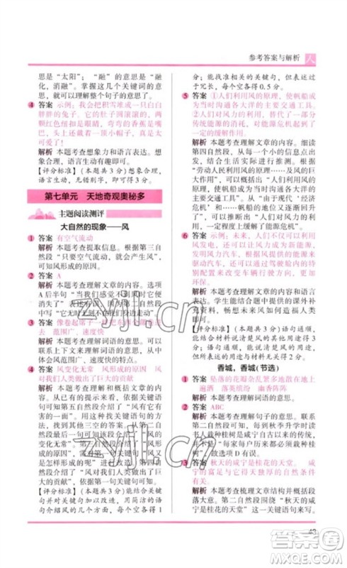 湖南师范大学出版社2023木头马阅读力测评三年级语文人教版B版参考答案 湖南师范大学出版社2023木头马阅读力测评三年级语文人教版B版参考答案