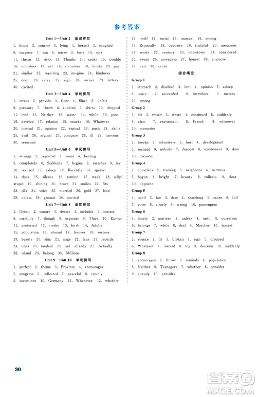 浙江工商大学出版社2023精彩练习就练这一本八年级下册英语人教版浙江专版参考答案 浙江工商大学出版社2023精彩练习就练这一本八年级下册英语人教版浙江专版参考答案