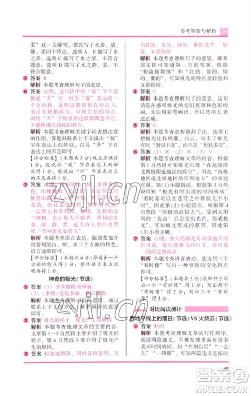 江苏凤凰文艺出版社2023木头马阅读力测评三年级语文下册人教版浙江专版B版参考答案