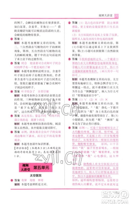 江苏凤凰文艺出版社2023木头马阅读力测评三年级语文下册人教版浙江专版B版参考答案 江苏凤凰文艺出版社2023木头马阅读力测评三年级语文下册人教版浙江专版B版参考答案