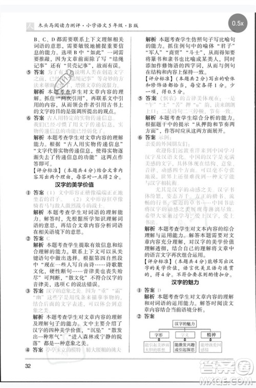 湖南师范大学出版社2023木头马阅读力测评五年级语文人教版B版参考答案 湖南师范大学出版社2023木头马阅读力测评五年级语文人教版B版参考答案