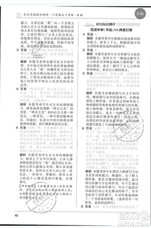 湖南师范大学出版社2023木头马阅读力测评五年级语文人教版B版参考答案 湖南师范大学出版社2023木头马阅读力测评五年级语文人教版B版参考答案