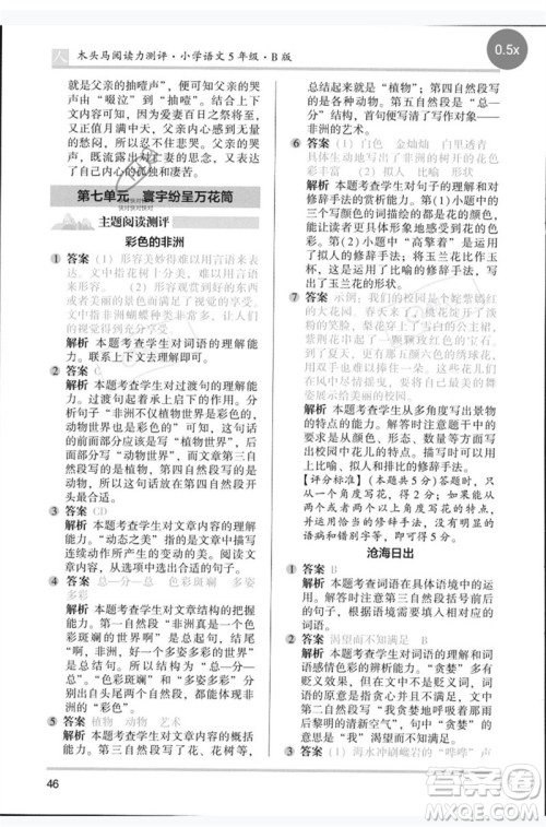 湖南师范大学出版社2023木头马阅读力测评五年级语文人教版B版参考答案 湖南师范大学出版社2023木头马阅读力测评五年级语文人教版B版参考答案
