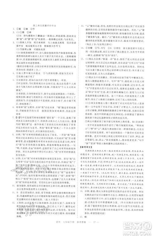 浙江工商大学出版社2023精彩练习就练这一本七年级下册语文人教版参考答案