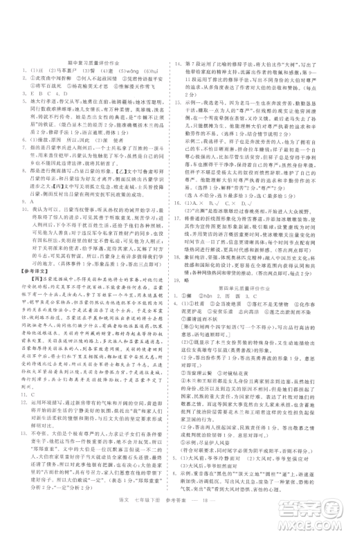 浙江工商大学出版社2023精彩练习就练这一本七年级下册语文人教版参考答案