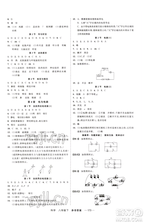 天津人民出版社2023精彩练习就练这一本八年级下册科学华师大版参考答案