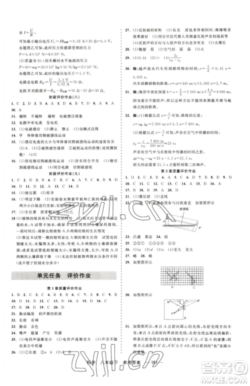 天津人民出版社2023精彩练习就练这一本八年级下册科学华师大版参考答案