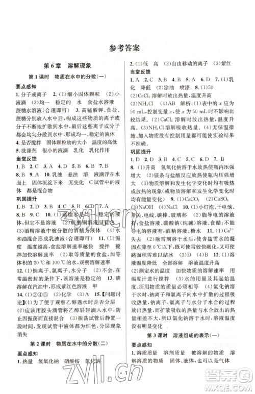 江苏凤凰美术出版社2023创新课时作业本九年级下册化学上教版参考答案