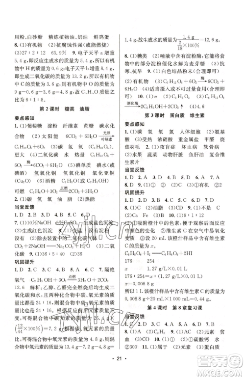 江苏凤凰美术出版社2023创新课时作业本九年级下册化学上教版参考答案