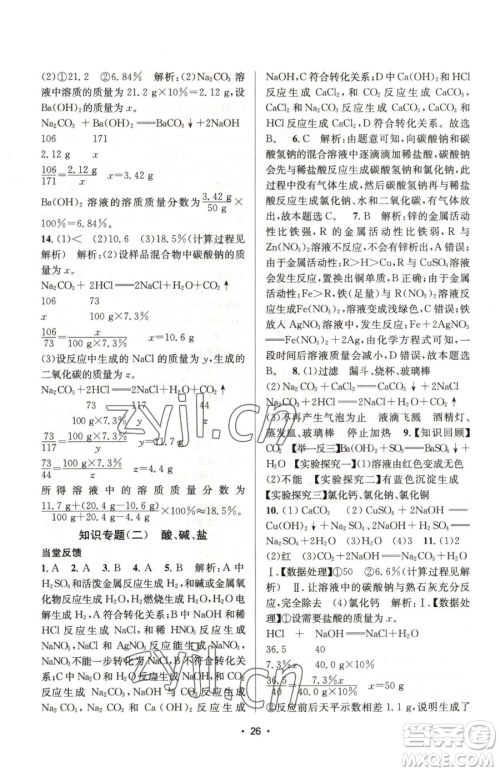 江苏凤凰美术出版社2023创新课时作业本九年级下册化学上教版参考答案