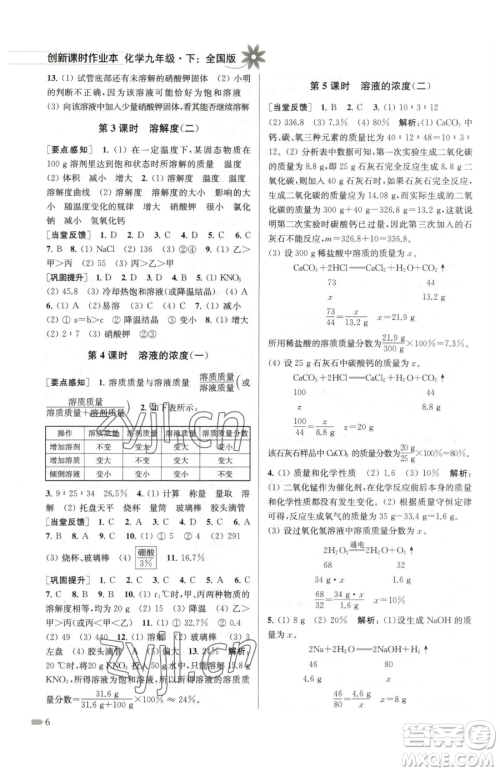 江苏凤凰美术出版社2023创新课时作业本九年级下册化学全国版参考答案
