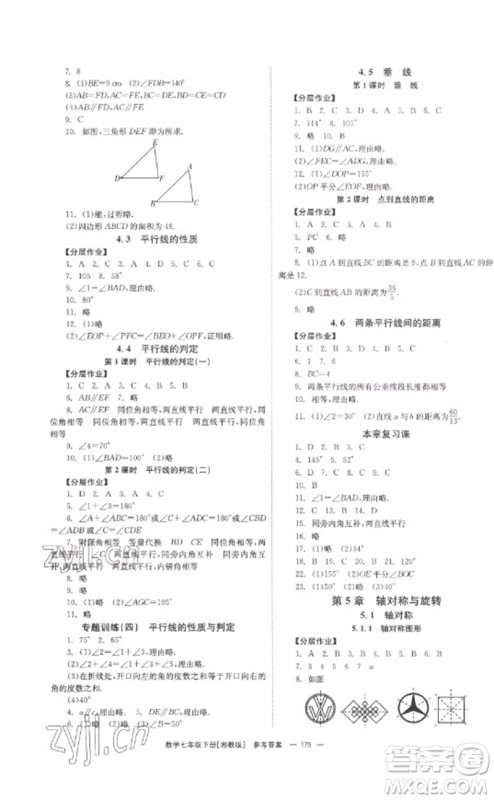 湖南教育出版社2023全效学习同步学练测七年级数学下册湘教版参考答案