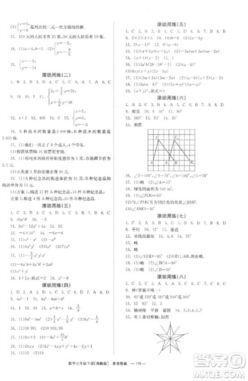 湖南教育出版社2023全效学习同步学练测七年级数学下册湘教版参考答案