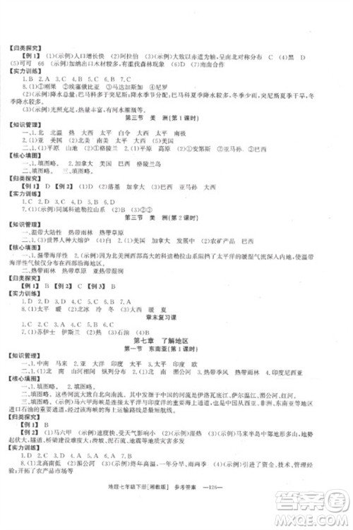 湖南教育出版社2023全效学习同步学练测七年级地理下册湘教版参考答案