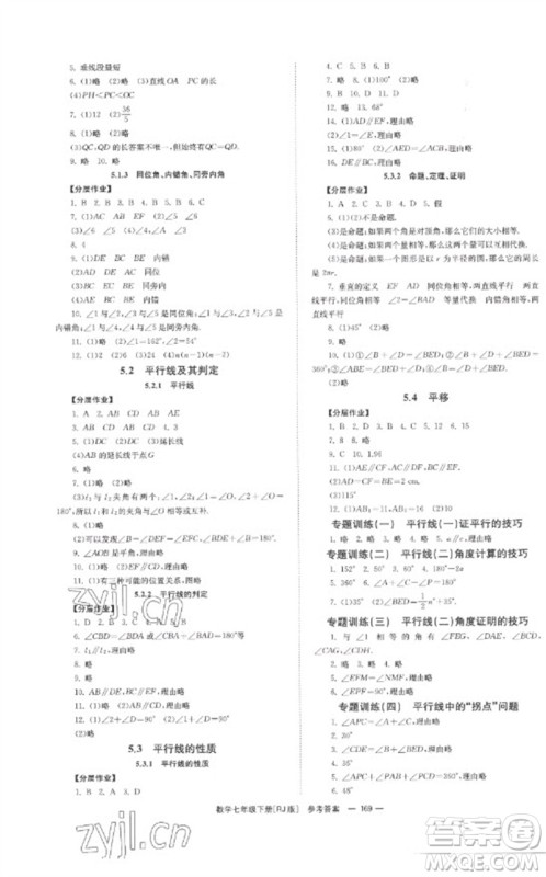 湖南教育出版社2023全效学习同步学练测七年级数学下册人教版参考答案