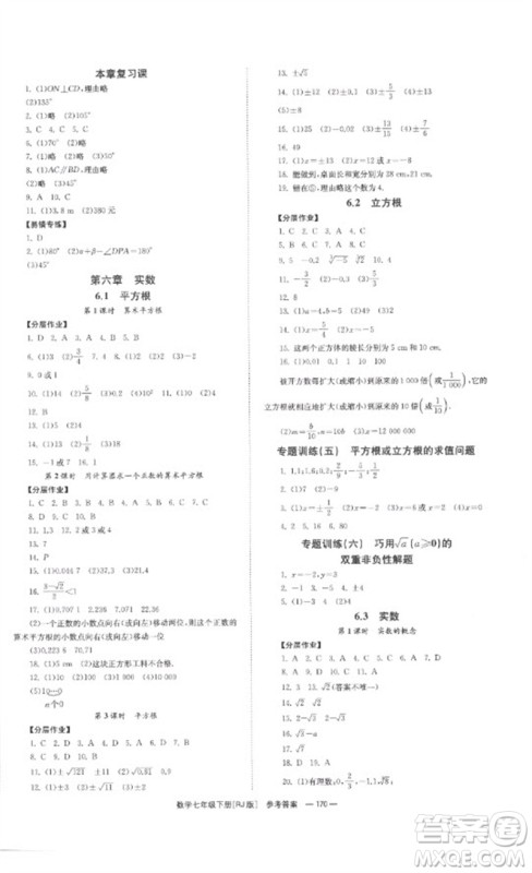 湖南教育出版社2023全效学习同步学练测七年级数学下册人教版参考答案
