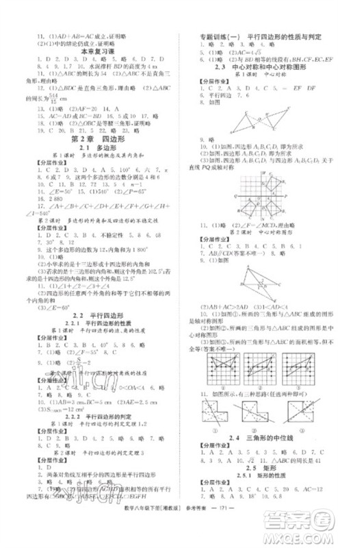 湖南教育出版社2023全效学习同步学练测八年级数学下册湘教版参考答案