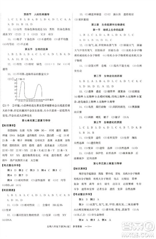 湖南教育出版社2023全效学习同步学练测八年级生物下册人教版参考答案