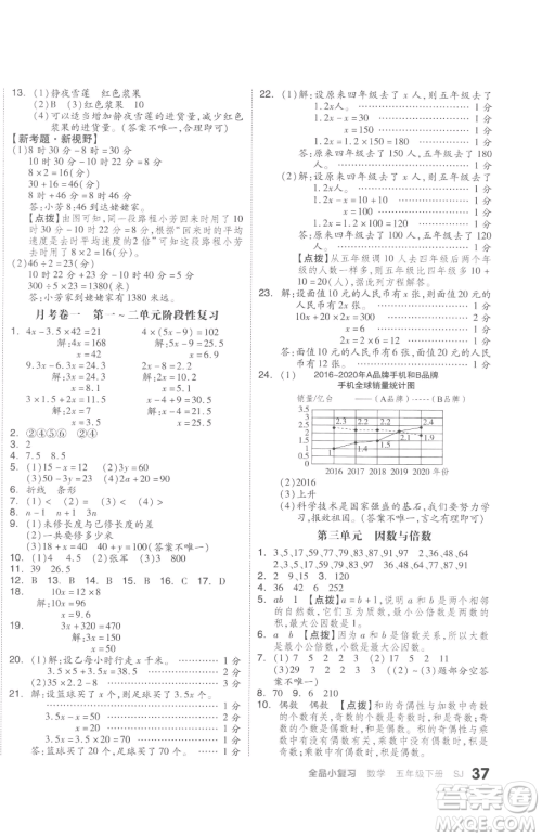 天津人民出版社2023全品小复习五年级下册数学苏教版参考答案