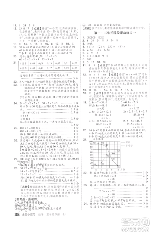 天津人民出版社2023全品小复习五年级下册数学苏教版参考答案