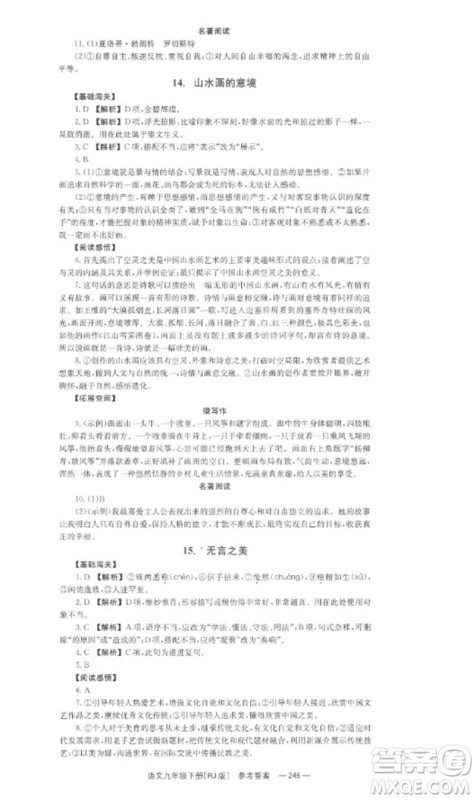 湖南教育出版社2023全效学习同步学练测九年级语文下册人教版参考答案