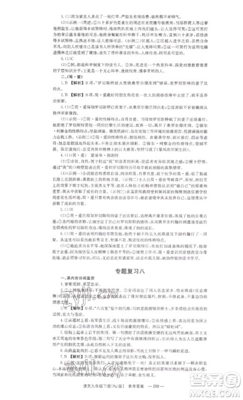 湖南教育出版社2023全效学习同步学练测九年级语文下册人教版参考答案