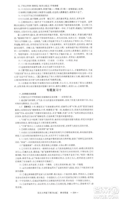 湖南教育出版社2023全效学习同步学练测九年级语文下册人教版参考答案