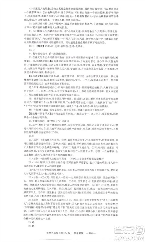 湖南教育出版社2023全效学习同步学练测九年级语文下册人教版参考答案