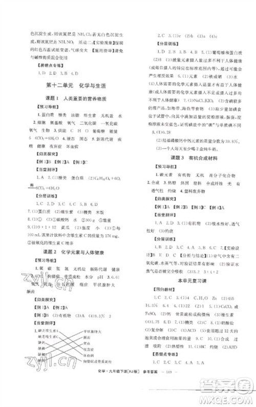 湖南教育出版社2023全效学习同步学练测九年级化学下册人教版参考答案
