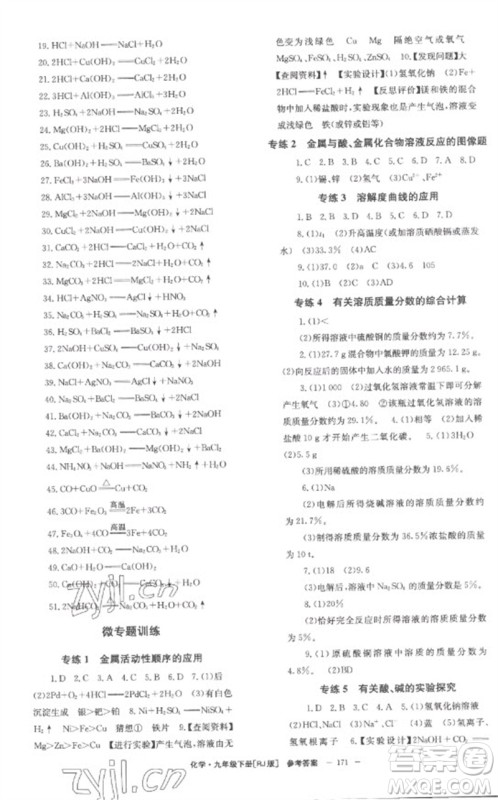 湖南教育出版社2023全效学习同步学练测九年级化学下册人教版参考答案
