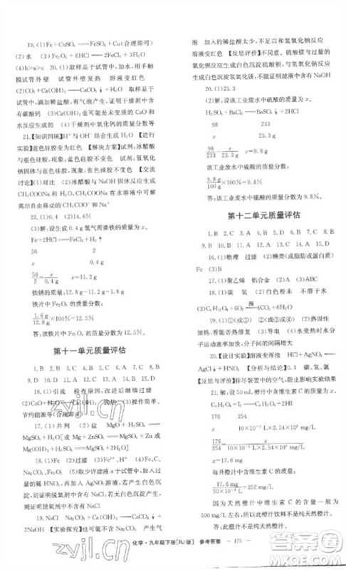 湖南教育出版社2023全效学习同步学练测九年级化学下册人教版参考答案