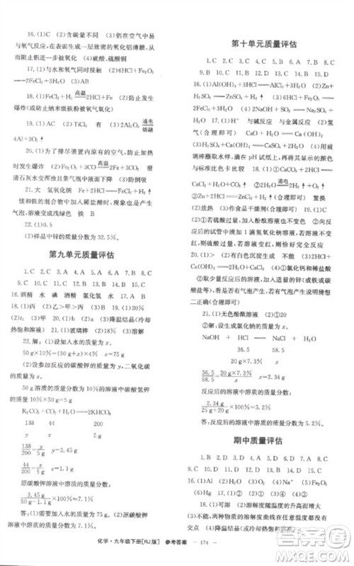 湖南教育出版社2023全效学习同步学练测九年级化学下册人教版参考答案
