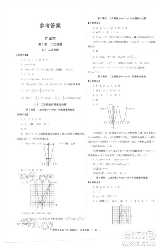 湖南教育出版社2023全效学习同步学练测九年级数学下册湘教版参考答案