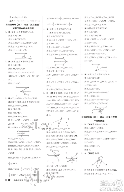 阳光出版社2023全品小复习七年级下册数学北师大版参考答案