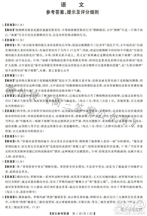 2023齐齐哈尔高三三模语文试卷答案