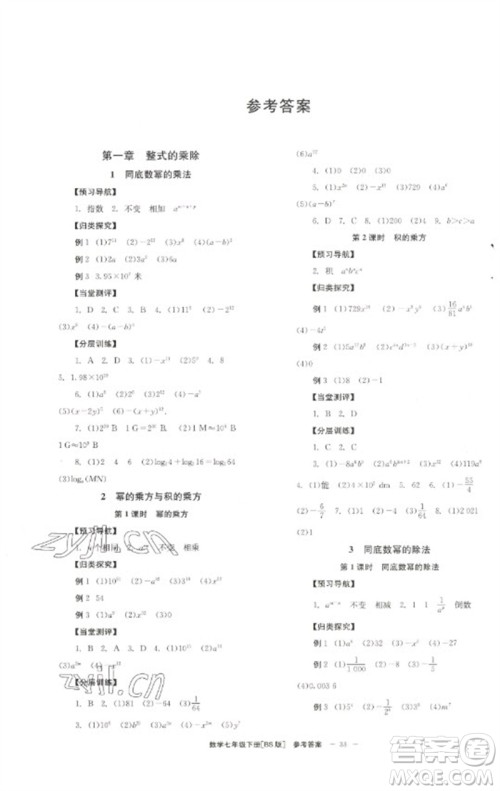 北京时代华文书局2023全效学习学业评价方案七年级数学下册北师大版参考答案