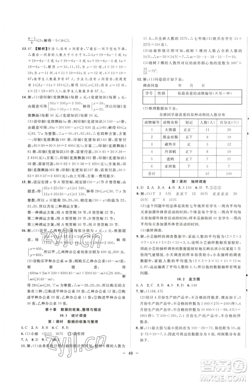 合肥工业大学出版社2023全频道课时作业七年级下册数学人教版参考答案