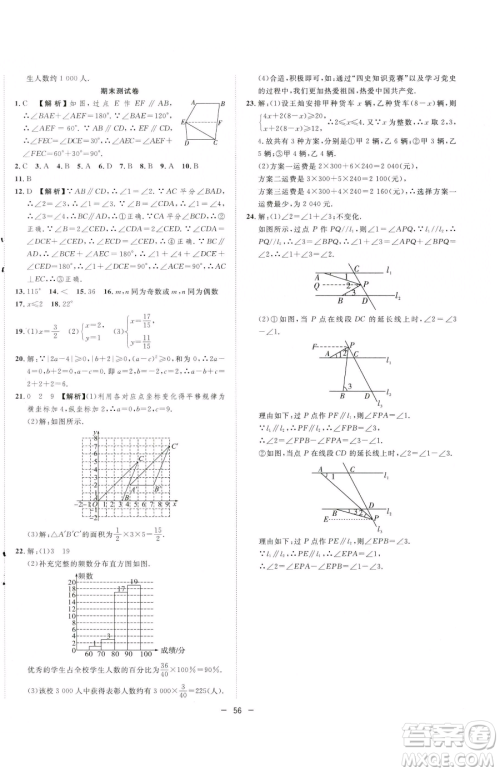 合肥工业大学出版社2023全频道课时作业七年级下册数学人教版参考答案 合肥工业大学出版社2023全频道课时作业七年级下册数学人教版参考答案
