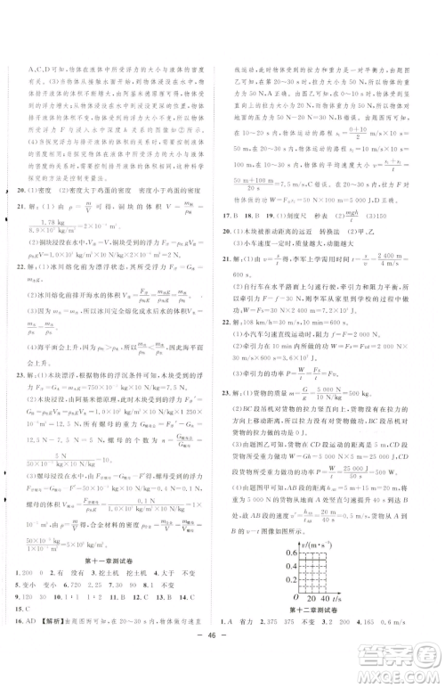 合肥工业大学出版社2023全频道课时作业八年级下册物理人教版参考答案