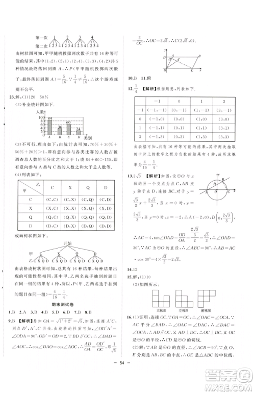 合肥工业大学出版社2023全频道课时作业九年级下册数学沪科版参考答案 合肥工业大学出版社2023全频道课时作业九年级下册数学沪科版参考答案