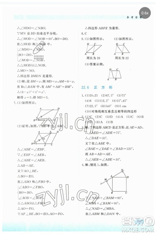 河北教育出版社2023同步练习册八年级数学下册冀教版参考答案