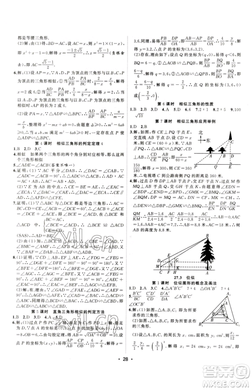 合肥工业大学出版社2023全频道课时作业九年级下册数学人教版参考答案