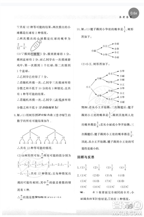河北教育出版社2023同步练习册九年级数学下册冀教版参考答案