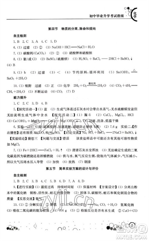 江苏凤凰科学技术出版社2023初中毕业升学考试指南九年级化学通用版参考答案