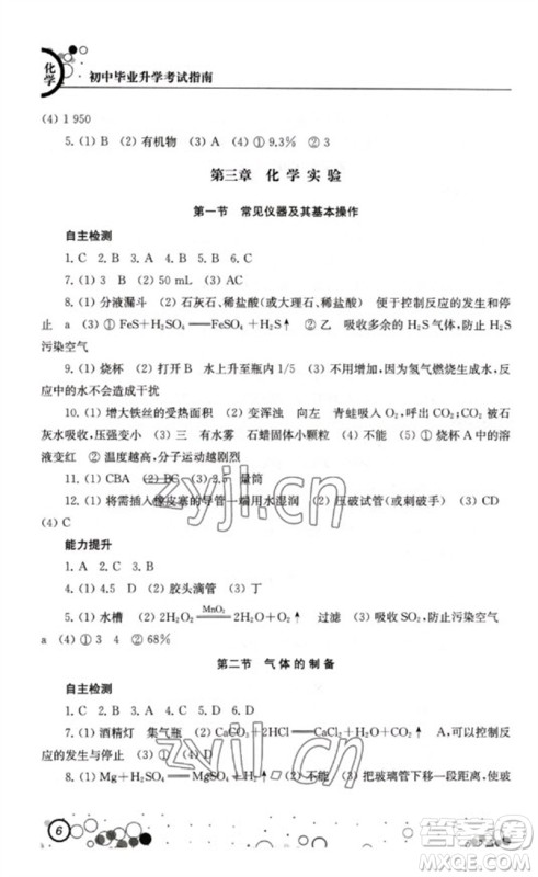 江苏凤凰科学技术出版社2023初中毕业升学考试指南九年级化学通用版参考答案