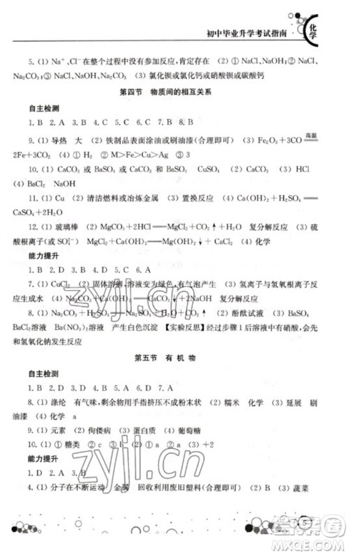 江苏凤凰科学技术出版社2023初中毕业升学考试指南九年级化学通用版参考答案